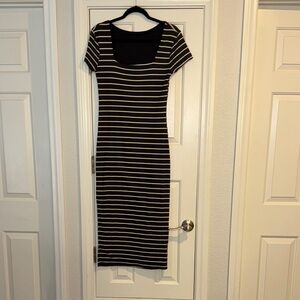 Striped Grey and White Midi Dress